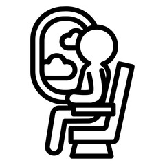 Fototapeta premium Looking out of the airplane window outline icon