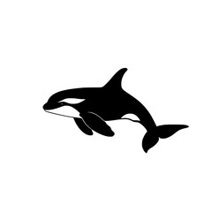 Fototapeta premium a black and white silhouette of a killer whale jumping out of the water black, icon, logo, silhouette, water 