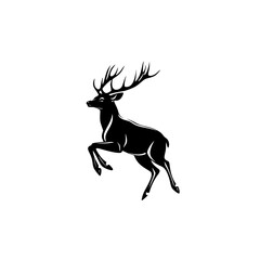 black silhouette of a deer with horns on a white background black, deer, horn, illustration, logo, silhouette 
