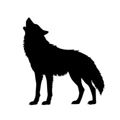 a black and white silhouette of a wild dog black, dog, silhouette, stand, wild, wolf 