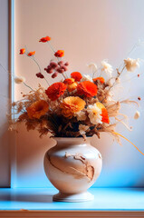 Natural Boho Style Bouquet in White Stone Vase