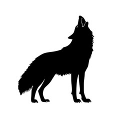 a black and white silhouette of a wolf or wild dog black, dog, silhouette, stand, wild, wolf
