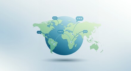 Global Communication Concept World Map with Connected Speech Bubbles