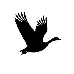 a black silhouette of a goose or duck in flight with wings spread bird, black, duck, flight, fly, goose, icon, silhouette, wing