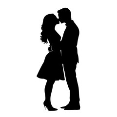 a black and white silhouette of a man and woman in love kissing black, couple, kiss, love, man, people, silhouette, woman , Generative art.