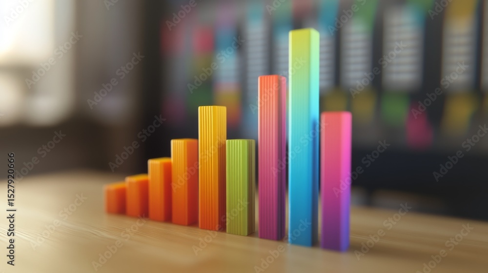 Aufkleber A visually engaging D bar graph featuring multicolored bars with shadow effects, displayed on a light wooden surface, highlighting the data in a stylish manner.
