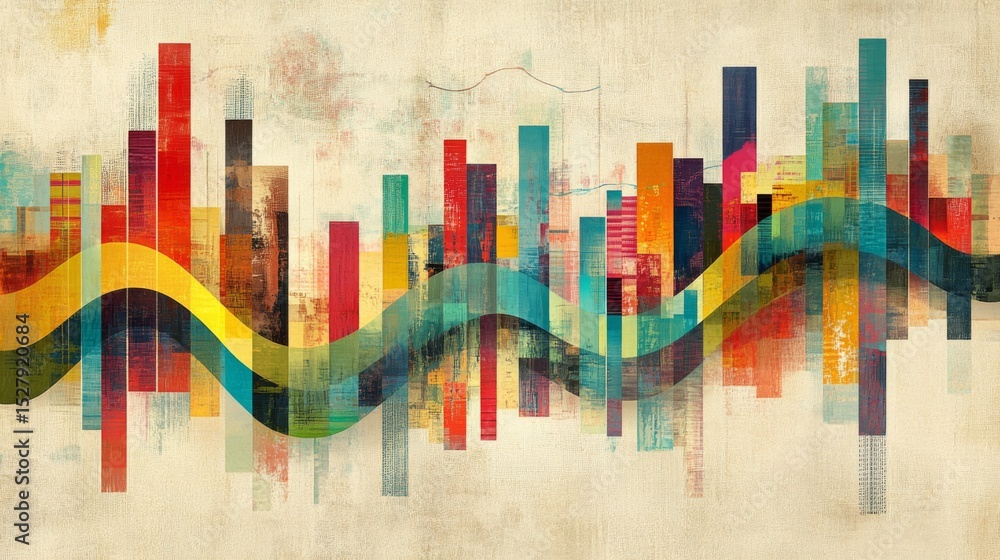 Aufkleber a visually engaging business bar graph with bars in varying heights, arranged in a wave pattern, sym