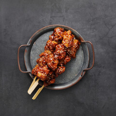Chicken Yakitori teriyaki , Japanese food, top view