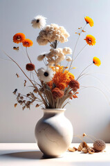 Elegant White Vase with Dried Wildflowers on White Background