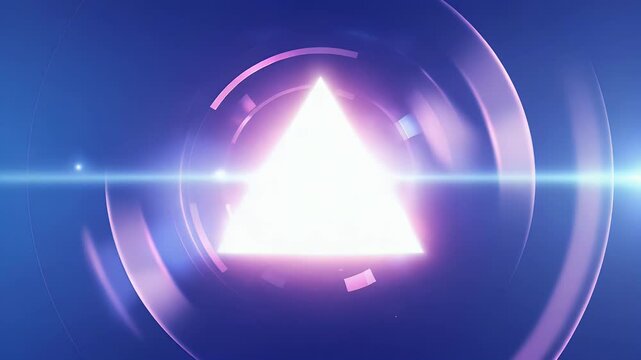 Abstract design White triangle center, light flare, blue background, circular shapes