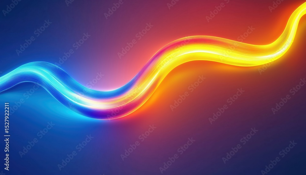 Poster vibrant neon lights moving in twist and curve patterns, creating abstract designs in blue, yellow, a
