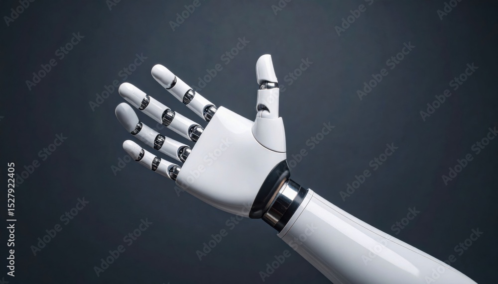 Poster a futuristic robotic hand elegantly displayed against a dark background, showcasing advanced technol