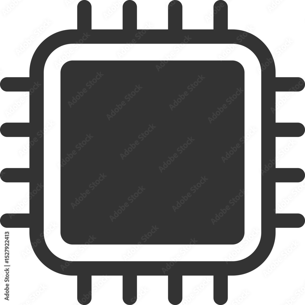 Poster clean, minimal vector icon depicting a microchip. represents technology, processing, and connectivit
