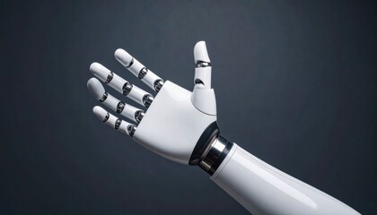 A futuristic robotic hand elegantly displayed against a dark background, showcasing advanced technology and design in robotics.