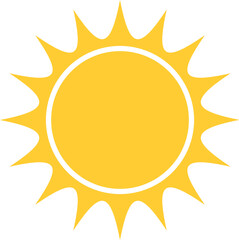 A simple, bright yellow sun icon on a white background. Represents warmth, energy, summer, and happiness. Versatile for weather forecasts, travel, and positive themes.
