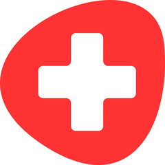Bold graphic of a red cross inside an organic shape, symbolizing health, care, and aid. Use for medical, charity, or emergency service themes in designs.