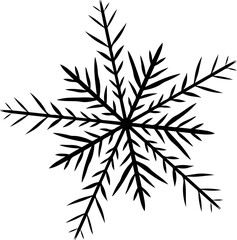 Snowflake isolated on transparent background. Vector graphic line ink illustration. Silhouette sign for logo, print, comics, fashion, pop art, boards, design, stickers, decoration, posters