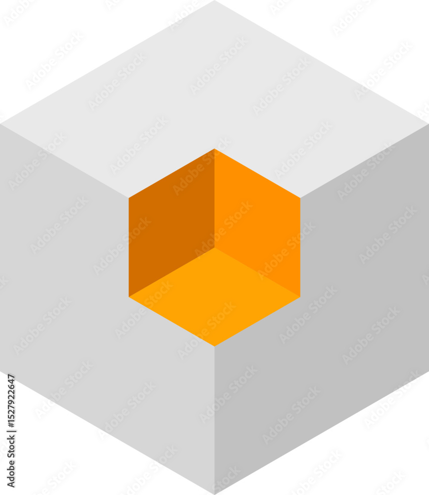 Poster abstract isometric cube with a vibrant inner core. represents potential, innovation, or hidden value