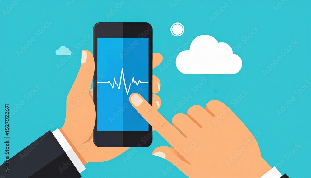 Poster a smartphone displaying a heartbeat monitor is held by a person's hand, symbolizing health monitorin