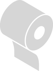 Simple grey isometric illustration of a toilet paper roll.  Perfect for websites, apps, or presentations needing a clean, minimalist graphic representing hygiene, cleanliness, or preparation.