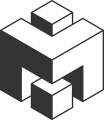 Cube logo, geometric vector design. Black and white Box logotype company, trendy techno emblem in isometric 3D style.
