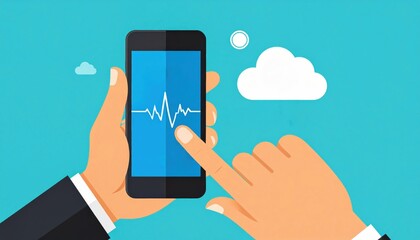 A smartphone displaying a heartbeat monitor is held by a person's hand, symbolizing health monitoring technology and its integration into daily life.