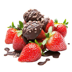 Chocolate-Covered Strawberry Temptation: A visually stunning arrangement of fresh, ripe strawberries, decadently coated in rich, dark chocolate, with chocolate shavings.
