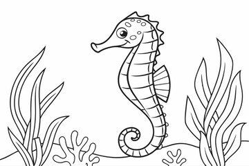Fototapeta premium Coloring page. Marine wild animal. colorless, uncolored, black and white
