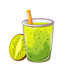 Kiwi smoothie in a glass. Summer refreshing drink, juice, smoothie. Vector illustration.