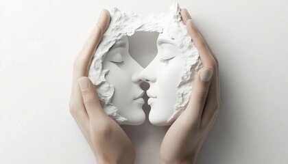 Romantic Kissing Couple Photo Printed On Canvas Using Gallery Wrap Method Presented In Hands Of A Man.