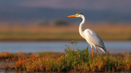 Obraz premium graceful heron standing on one leg emphasizing its elegant figure