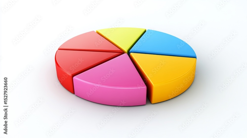 Leinwandbilder Colorful pie chart segmented into sections on a plain white background, sleek and modern, ideal for data visualization.
