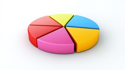 Fototapeta premium Colorful pie chart segmented into sections on a plain white background, sleek and modern, ideal for data visualization.