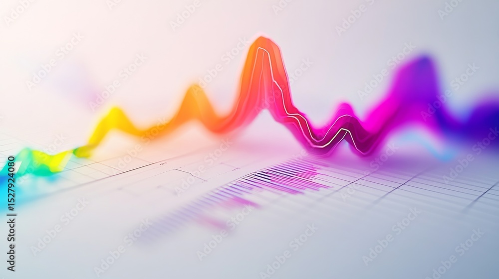 Aufkleber Dynamic line chart with rising and falling lines in vivid colors, set on a white background with gridlines, showing trends in data.