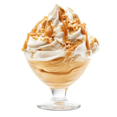Dessert Delight: A glass cup filled with layers of ice cream, generously drizzled with caramel and topped with crunchy nuts.