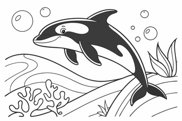 Coloring page. Marine wild animal. colorless, uncolored, black and white