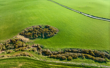 aerial view of the agricultural pasture landscape on the Mull of Galloway in the very south of...