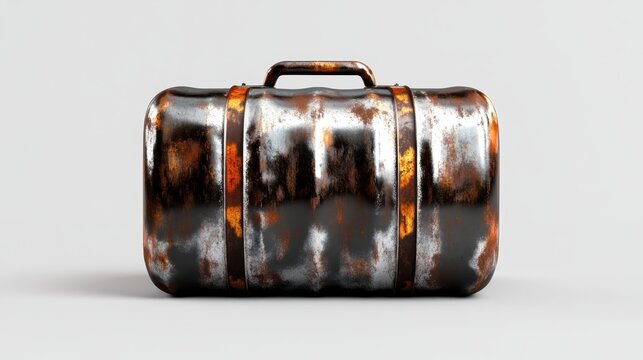 This vintage suitcase has a weathered appearance, showcasing rust and fading that highlights its history and travel tales, perfect for travel-themed projects or nostalgia.