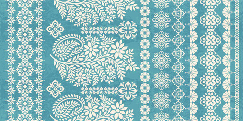 Motifs Ikat floral paisley embroidery floral. ikat ethnic Saree Sarong oriental pattern traditional.Ikat embroidery style abstract embroidery design for texture,fabric,clothing,wrapping,decoration © Thitichot