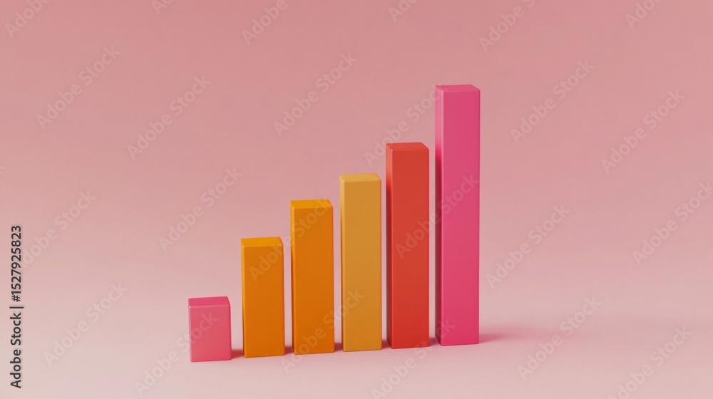 Poster Minimalistic bar chart with three-dimensional bars in various heights, set against a clean white background.
