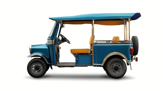 Classic Blue Auto Rickshaw or Tuk-Tuk Isolated on White Background, Eco-Friendly Urban Transport