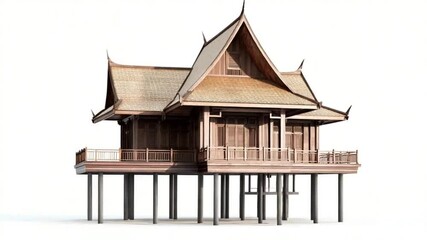 Traditional wooden thai house on stilts, architectural heritage and cultural preservation