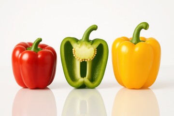 Vibrant Trio of Bell Peppers with a Revealing Green Centerpiece