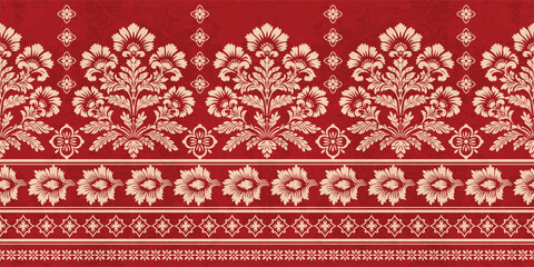 floral pattern vintage ethnic modern embroidery texture boho design vector illustration hand drawn pink flower motif branches leaves wallpaper seamless background border.