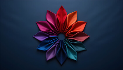 Colorful fabric flower on dark blue background