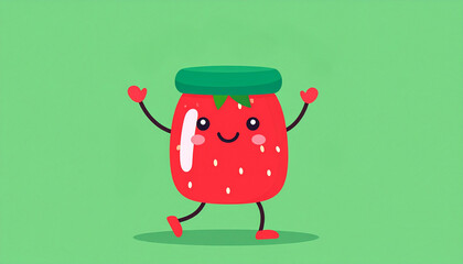 Happy Dancing Strawberry Jam Character Dancing on a Green Background