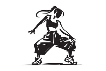 Hip hop dancer silhouette, bold ink sketch, vector illustration