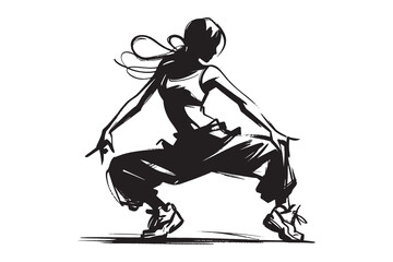 Hip hop dancer silhouette, bold ink sketch, vector illustration
