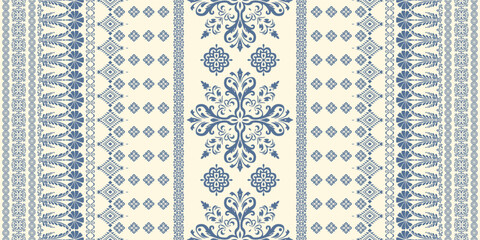 floral pattern vintage ethnic modern embroidery texture boho design vector illustration hand drawn pink flower motif branches leaves wallpaper seamless background border.