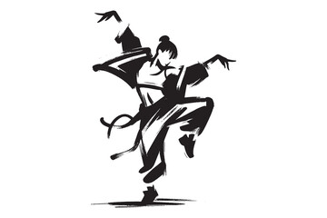 Hip hop dancer silhouette, bold ink sketch, vector illustration